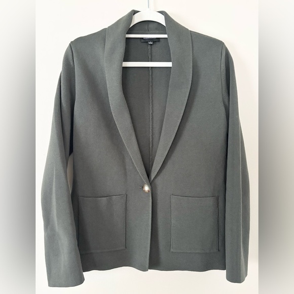 Summersalt Dark Green Ribbed Knit Organic Cotton Blend Blazer Cardigan - Picture 1 of 9